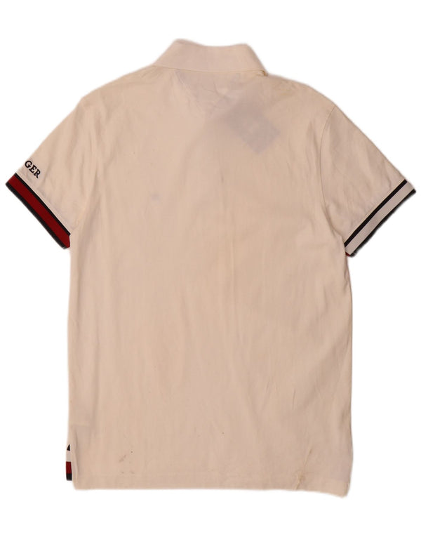 Tommy Hilfiger Mens Slim Fit Polo Shirt Medium Off White Colourblock Cotton
