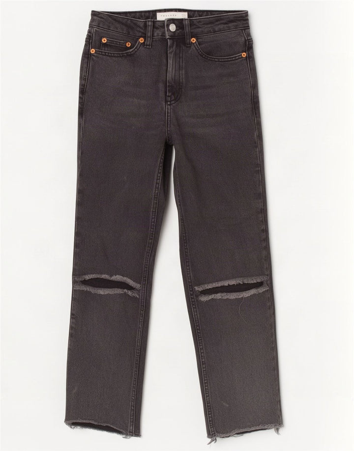 Topshop Womens Distressed Cropped Jeans W25 L24 Grey Polyester