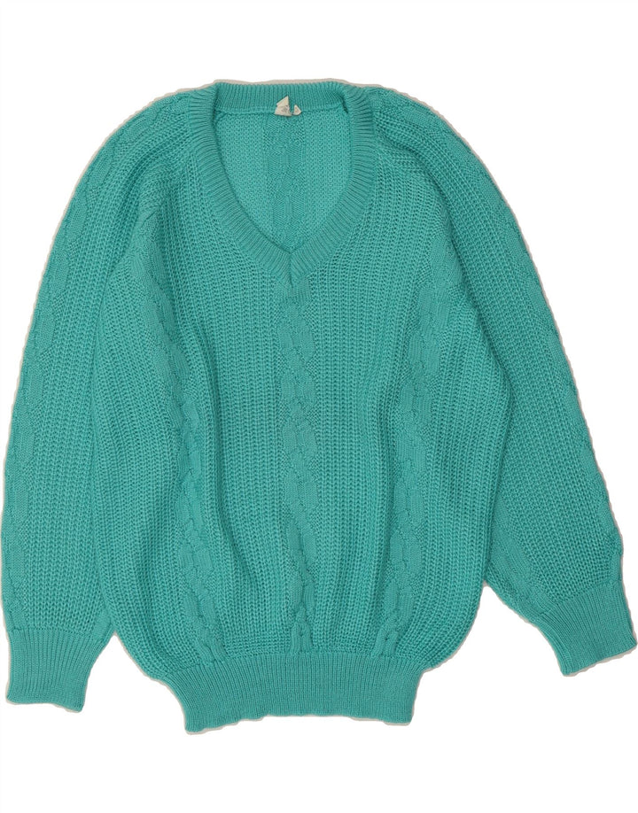 VINTAGE Womens Oversized V-Neck Jumper Sweater EU 38/40 Medium Turquoise Vintage Vintage and Second-Hand Vintage from Messina Hembry 