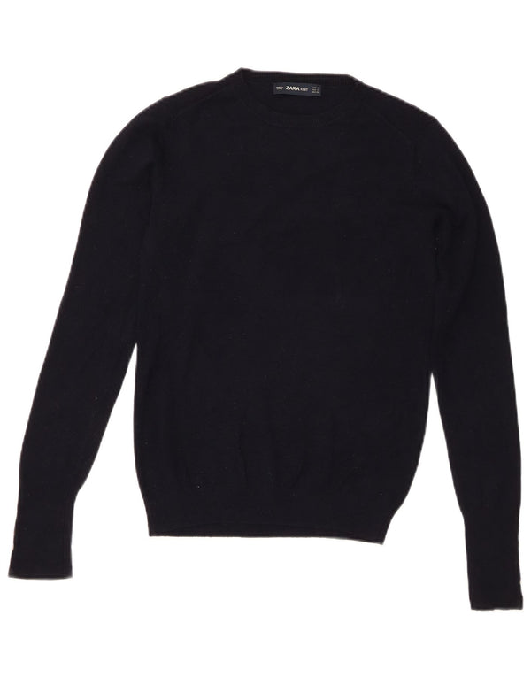 Zara Womens Crew Neck Jumper Sweater UK 10 Small Navy Blue Viscose