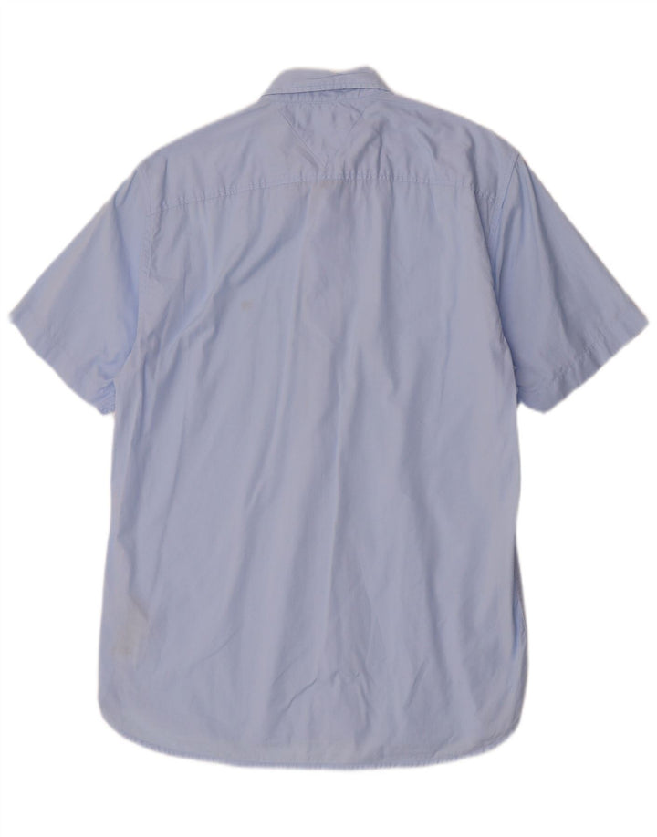 Tommy Hilfiger Mens Short Sleeve Regular Fit Shirt Medium Blue Cotton