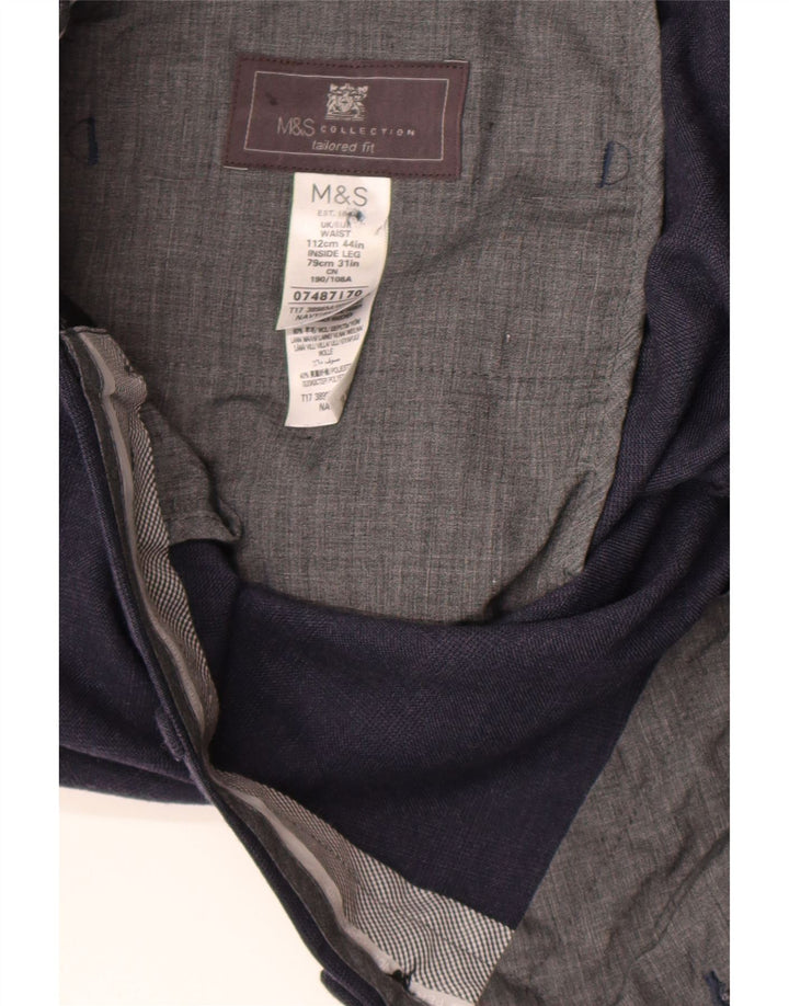 Marks & Spencer Mens Regular Fit Suit Trousers W44 L31 Navy Blue Wool