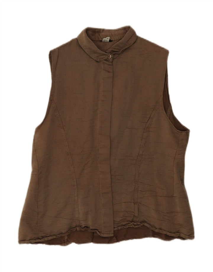VINTAGE Womens Sleeveless Shirt US 10 Large Brown