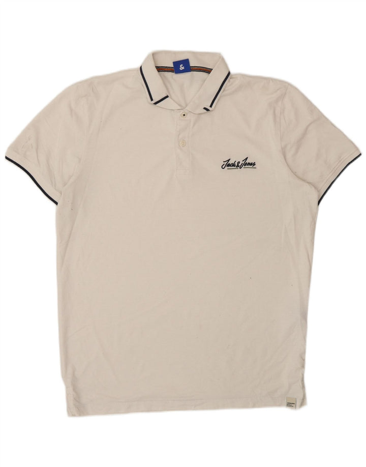 Jack & Jones Mens Polo Shirt Large White Cotton