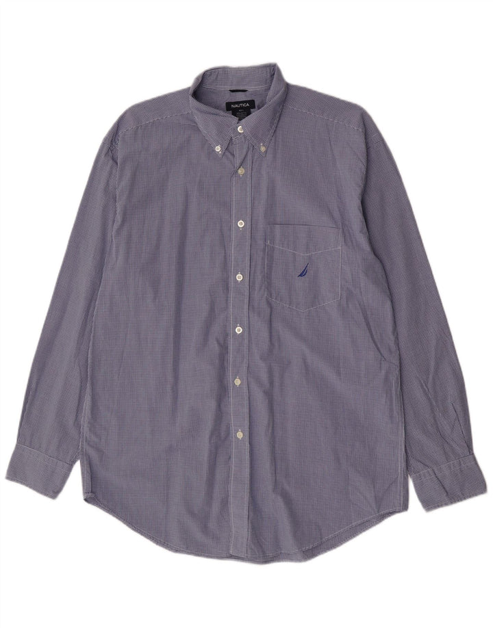 Nautica Mens Shirt Large Blue Gingham Cotton