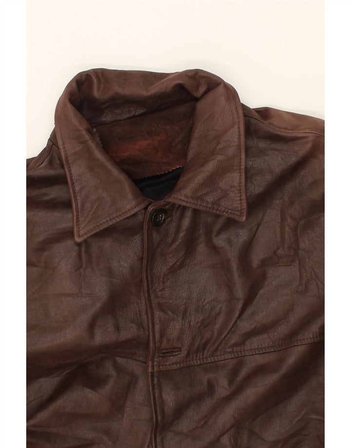 VINTAGE Mens Leather Coat IT 58 4XL Brown Leather