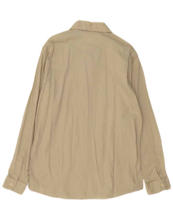 VINTAGE Mens Shirt Medium Beige Cotton