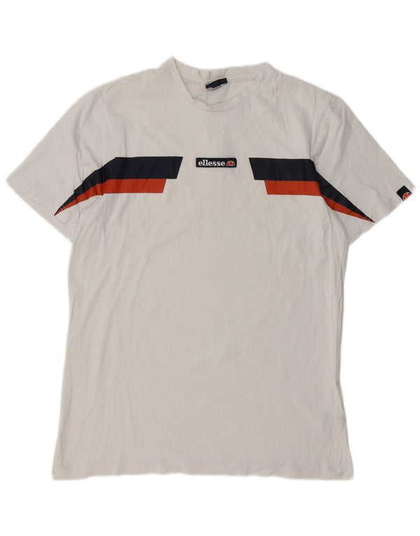 ELLESSE Mens T-Shirt Top Large White Colourblock Cotton