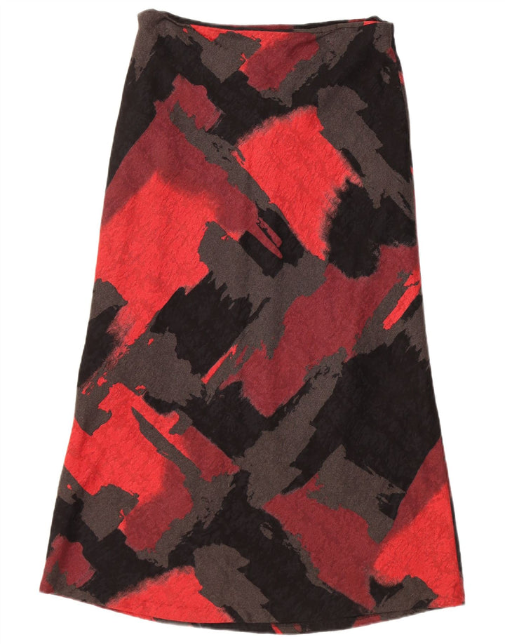 VINTAGE Womens Abstract Pattern High Waist Midi Skirt EU 38 Medium W30 Red