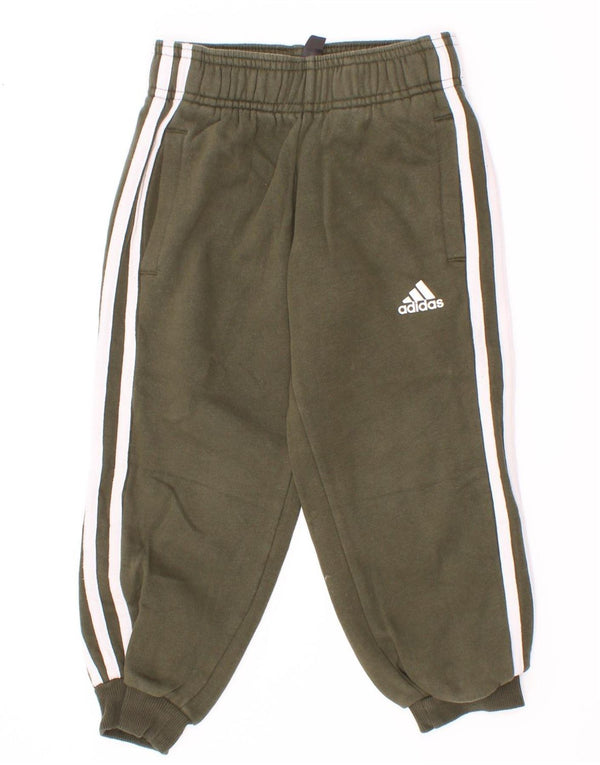 Adidas Boys Tracksuit Trousers Joggers 3-4 Years Khaki Cotton