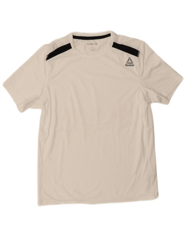 Reebok Mens T-Shirt Top Large White Colourblock Polyester