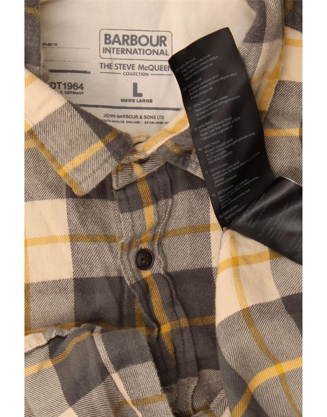BARBOUR Mens Steve McQueen Slim Fit Flannel Shirt Large Grey Check Cotton
