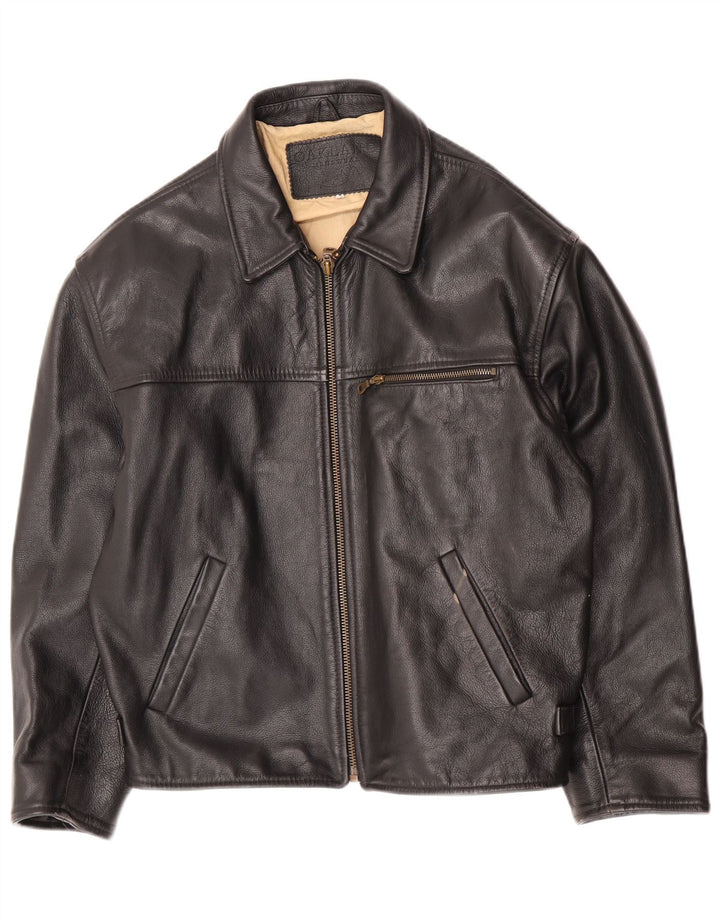 Oakland Mens Leather Jacket UK 38 Medium Black Leather