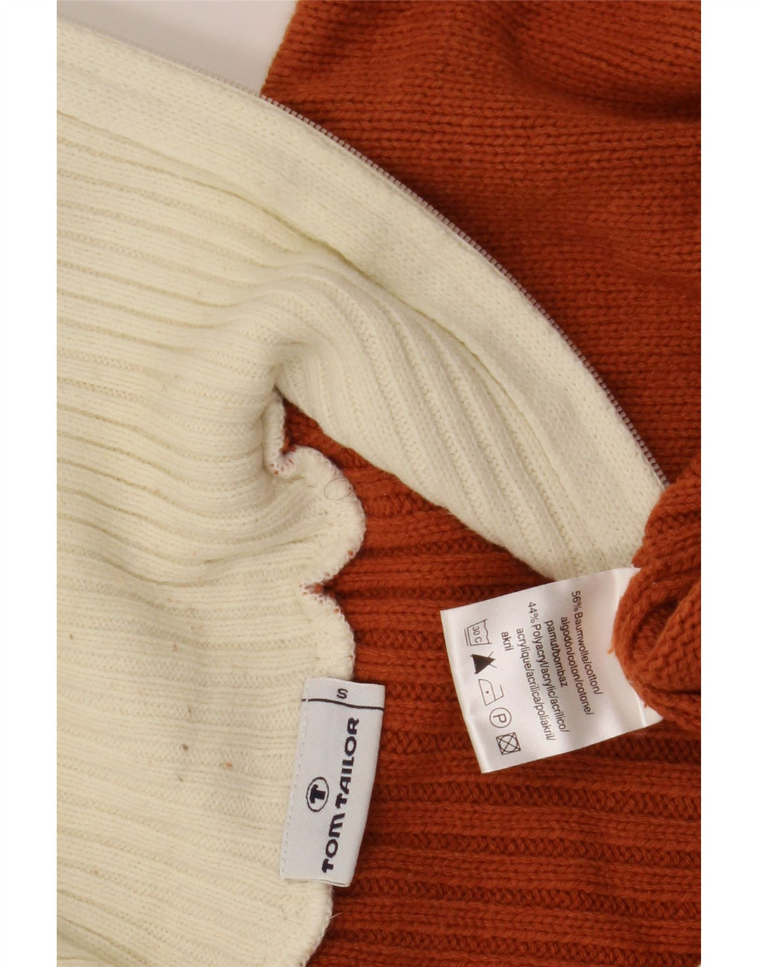 Tom Tailor Mens Zip Neck Jumper Sweater Small Brown Colourblock Cotton