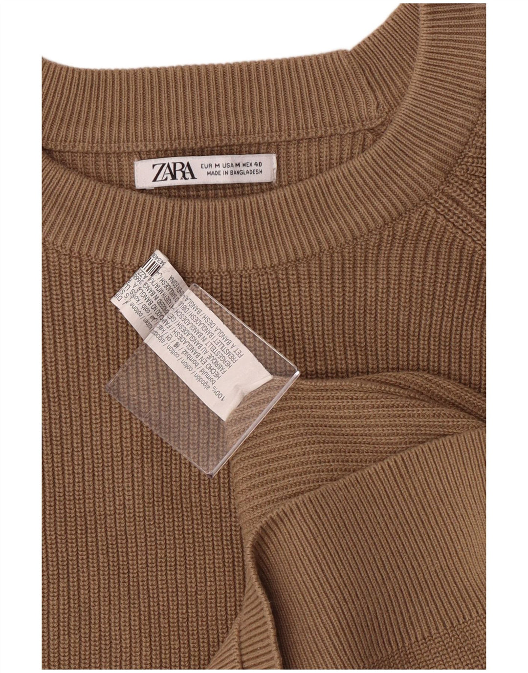 Zara Mens Crew Neck Jumper Sweater Medium Brown Cotton