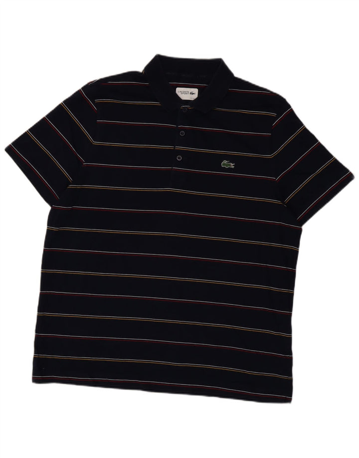 LACOSTE Mens Polo Shirt Size 7 2XL Navy Blue Striped Cotton