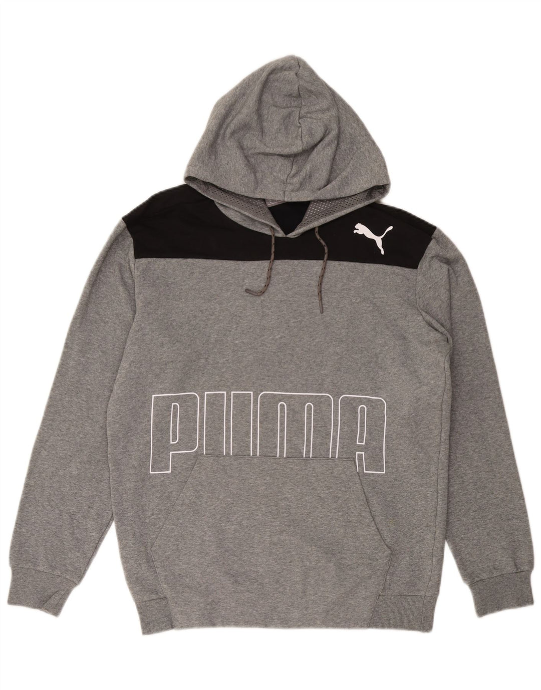 PUMA Mens Graphic Hoodie Jumper Medium Grey Colourblock Cotton