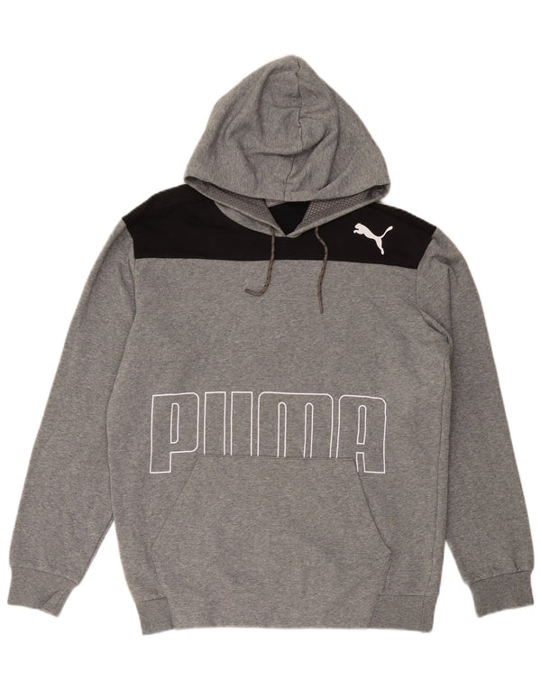 PUMA Mens Graphic Hoodie Jumper Medium Grey Colourblock Cotton