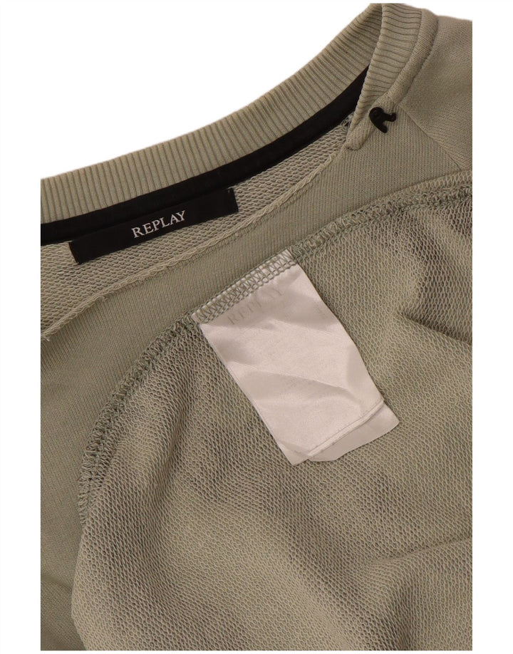 Replay Mens Graphic Sweatshirt Jumper Medium Khaki Camouflage Cotton