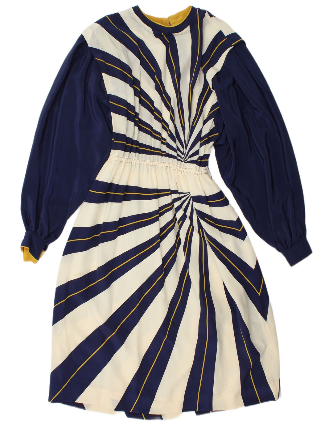 VINTAGE Womens Long Sleeve A-Line Dress IT 42 Medium Navy Blue Striped