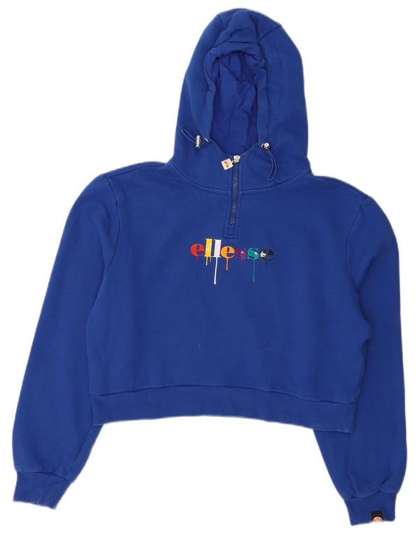 ELLESSE Womens Oversized Graphic Zip Neck Hoodie Jumper UK 10 Small Blue