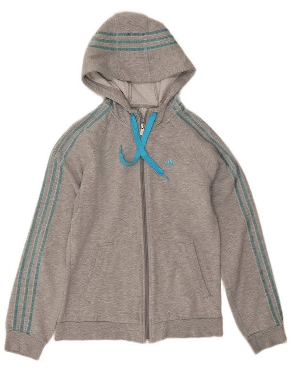 Adidas Womens Zip Hoodie Sweater UK 10 Small Grey Cotton