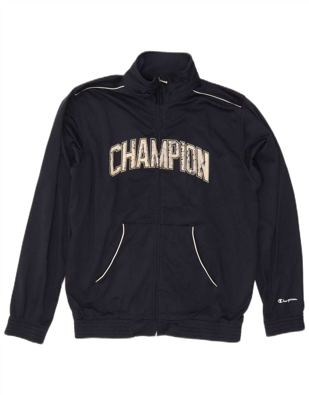 CHAMPION Mens Graphic Tracksuit Top Jacket Medium Navy Blue Polyester