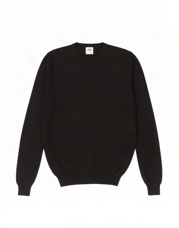 Zara Mens Crew Neck Jumper Sweater Small Black Viscose