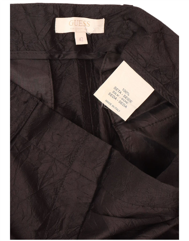 GUESS Womens Straight Casual Trousers IT 42 Medium W28 L32 Black Silk