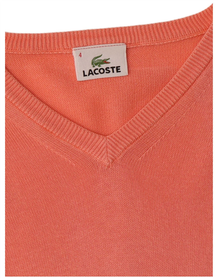 LACOSTE Mens V-Neck Jumper Sweater Size 4 Medium Orange