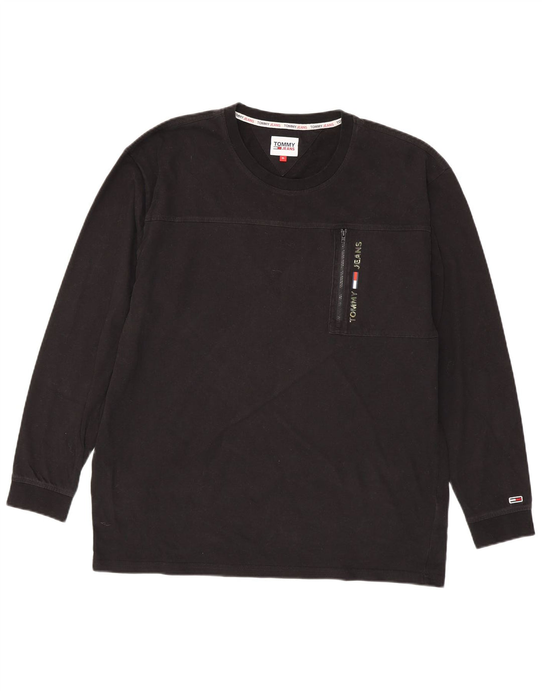 TOMMY HILFIGER Mens Graphic Top Long Sleeve XL Black Cotton