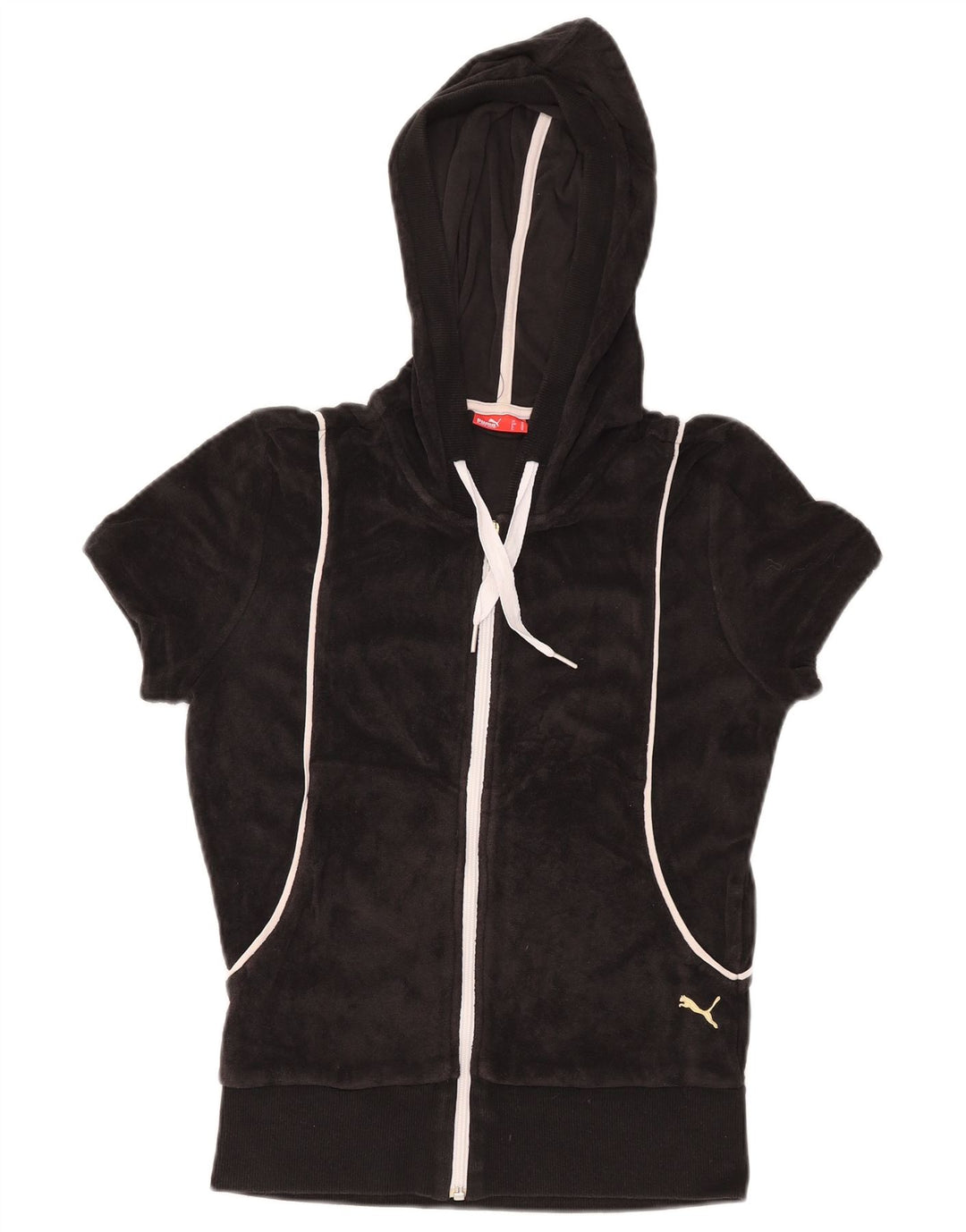 PUMA Womens Short Sleeve Velvet Zip Hoodie Sweater UK 12 Medium Black