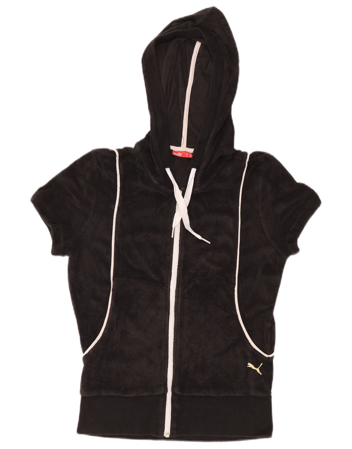 PUMA Womens Short Sleeve Velvet Zip Hoodie Sweater UK 12 Medium Black