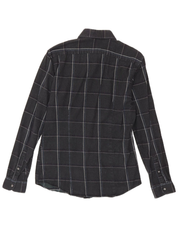 Reiss Mens Slim Fit Flannel Shirt Medium Black Check Cotton