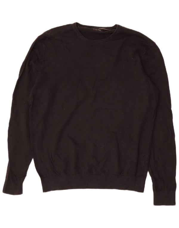 Massimo Dutti Womens Crew Neck Jumper Sweater UK 16 Large Black Cotton