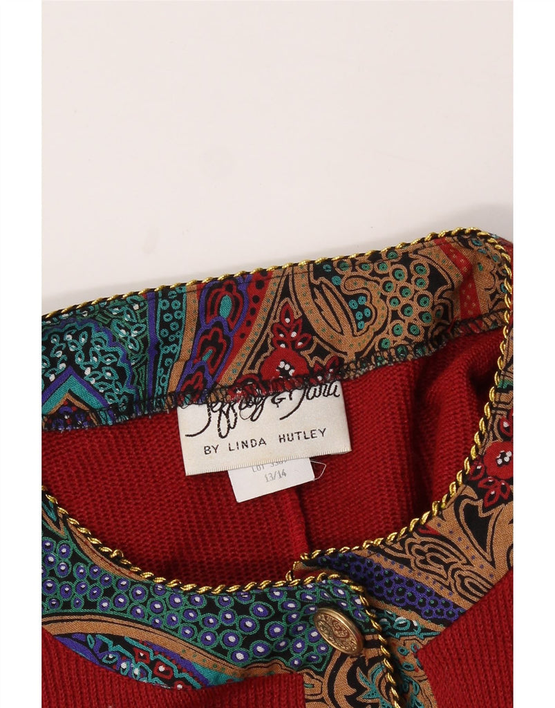 VINTAGE Womens Cardigan Sweater Size 13/14 Medium Burgundy Paisley Acrylic Vintage Vintage and Second-Hand Vintage from Messina Hembry 