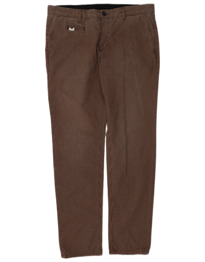 RIFLE Mens Slim Chino Trousers W33 L32 Brown Houndstooth Cotton