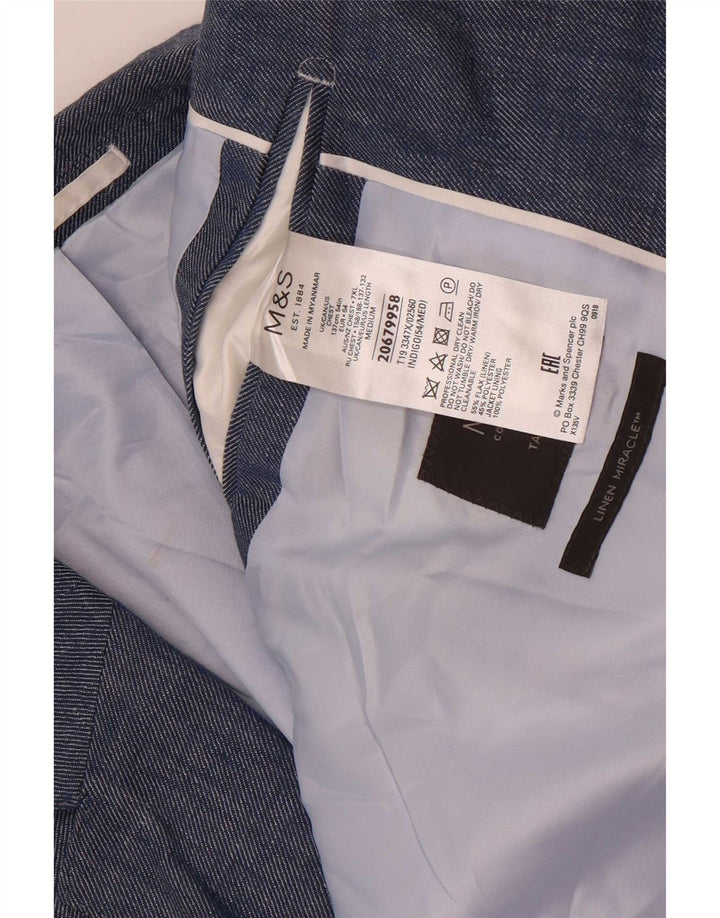 Marks & Spencer Mens 2 Button Blazer Jacket UK 54 7XL Blue Linen Classic