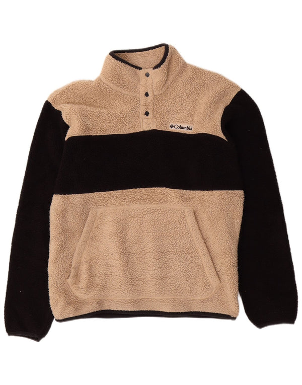 Columbia Mens Button Neck Fleece Jumper Medium Beige Colourblock Polyester