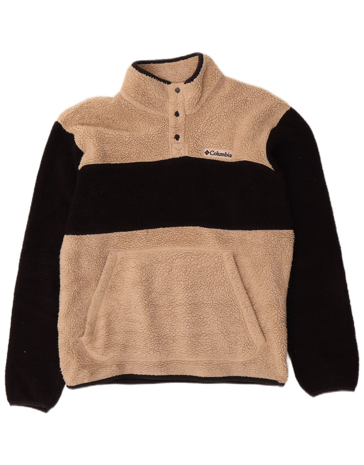 Columbia Mens Button Neck Fleece Jumper Medium Beige Colourblock Polyester