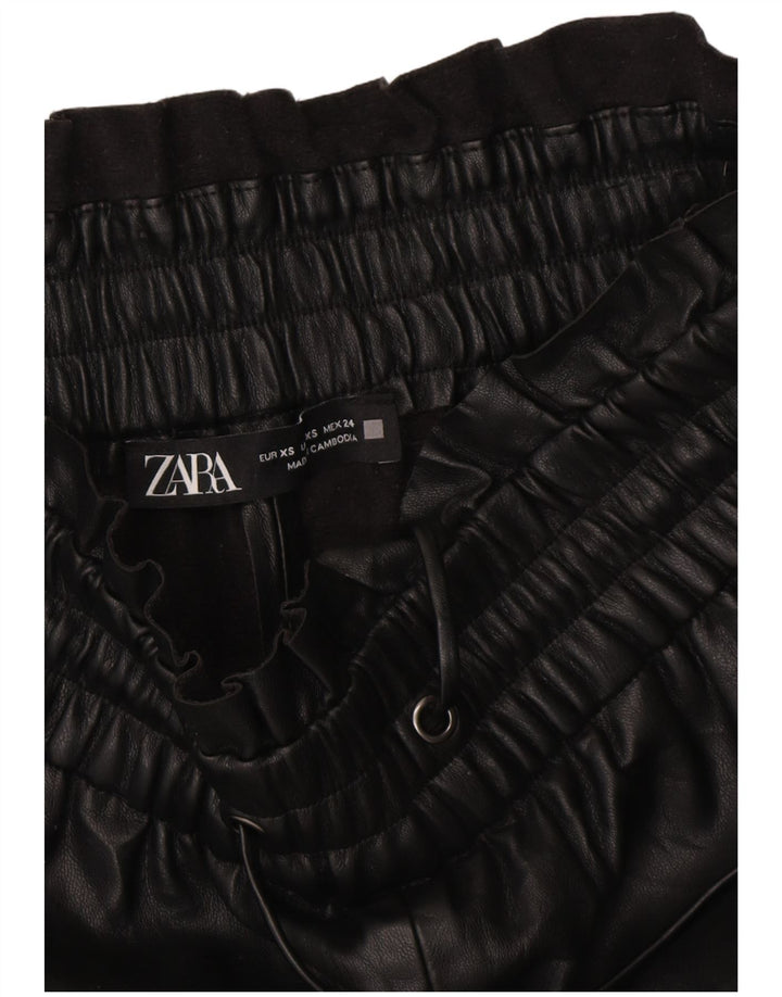 ZARA Womens Crop Wide Leg Faux Leather Trousers XS W25 L20 Black