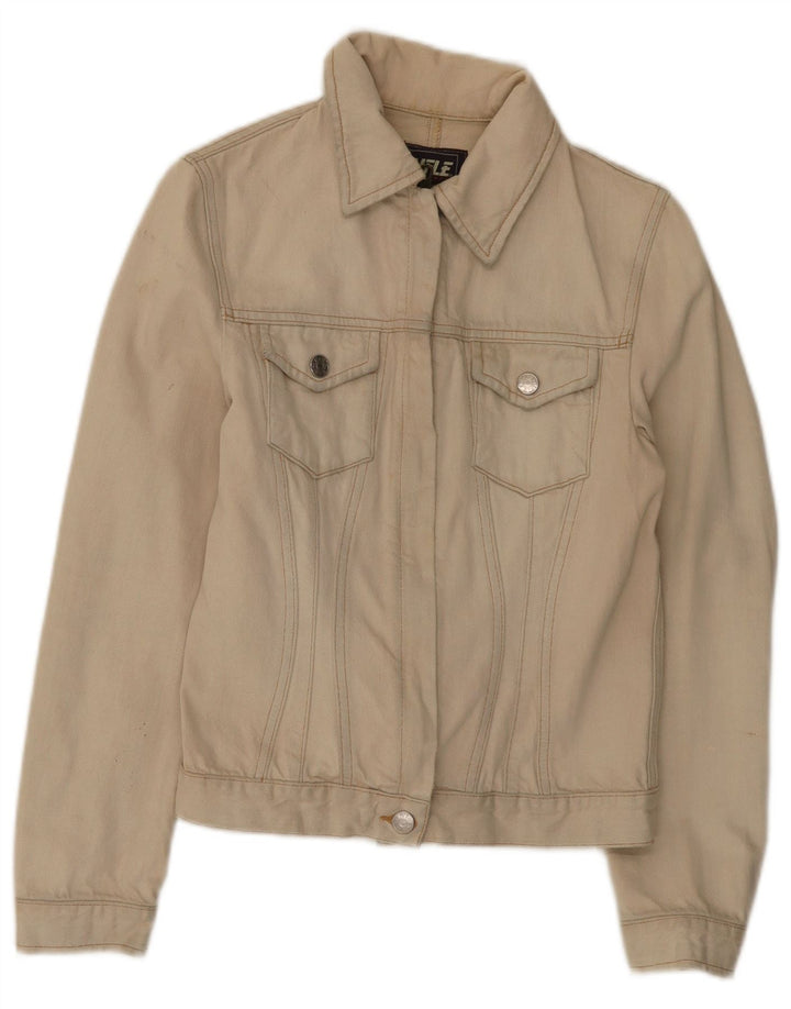 Rifle Womens Crop Denim Jacket UK 12 Medium Beige Cotton