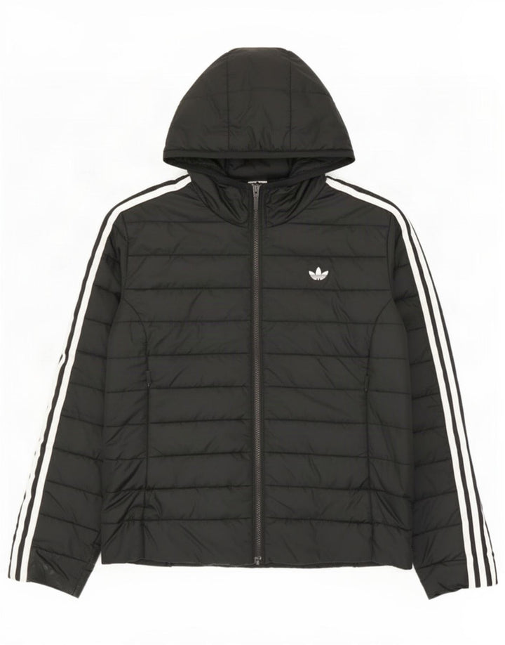 Adidas Womens Hooded Padded Jacket UK 14 Medium Black Polyester