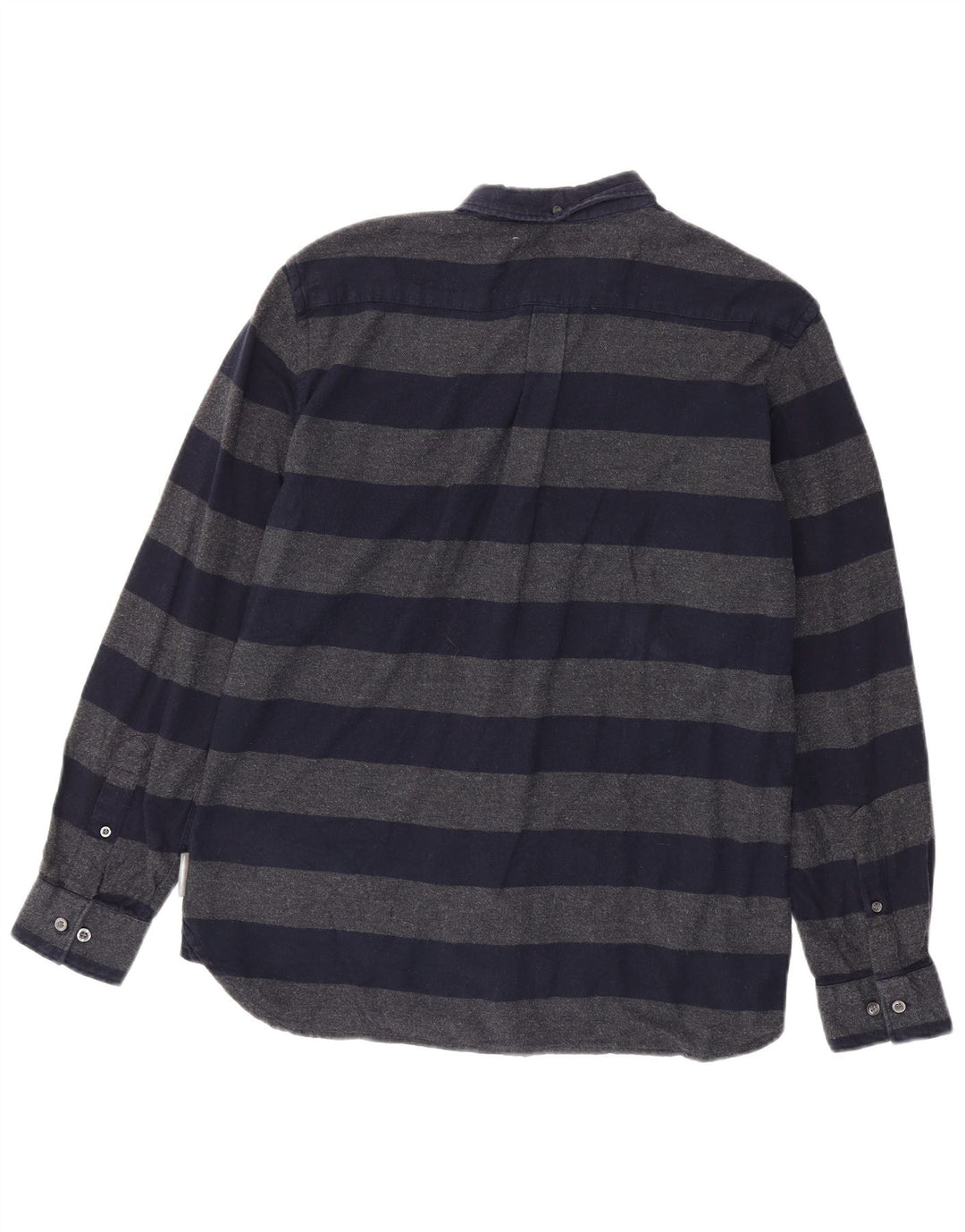 French Connection Mens Flannel Shirt Medium Navy Blue Striped Cotton