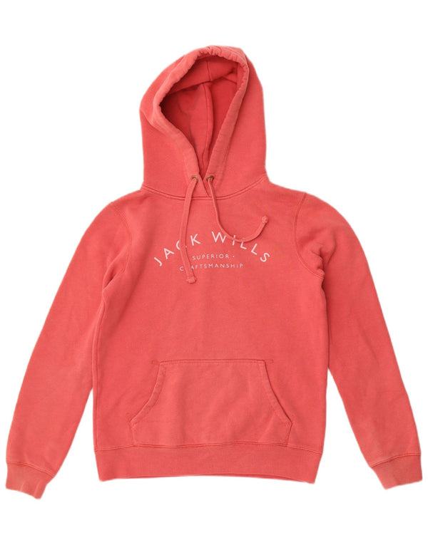 Jack Wills Womens Graphic Hoodie Jumper UK 8 Small Red Cotton
