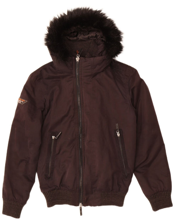 Superdry Mens Hooded Bomber Jacket UK 38 Medium Black Polyester