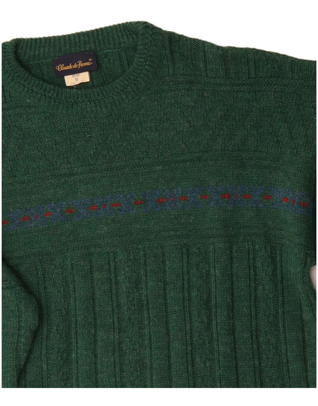 Vintage Mens Crew Neck Jumper Sweater Medium Green Fair Isle Wool
