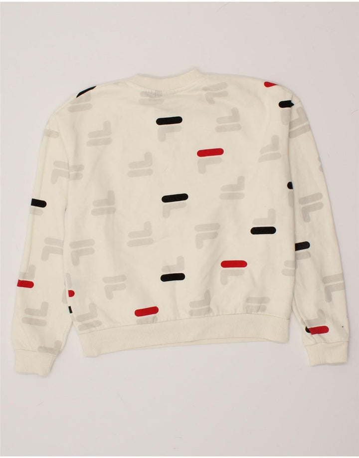 FILA Womens Graphic Sweatshirt Jumper UK 10 Small Off White Polyester Vintage Fila and Second-Hand Fila from Messina Hembry 