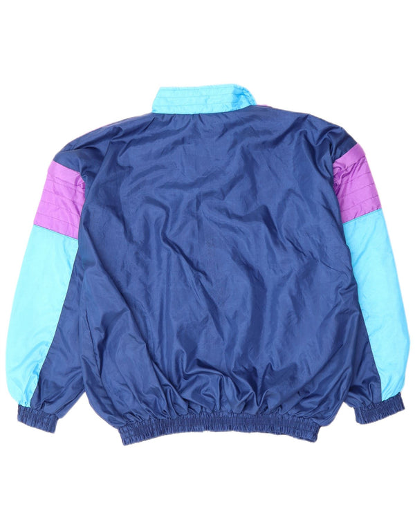VINTAGE Mens Tracksuit Top Jacket XL Blue Colourblock Nylon