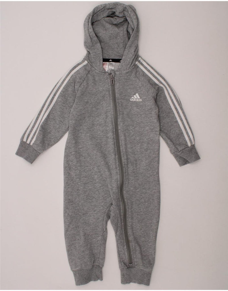 ADIDAS Baby Boys Hooded Long Sleeve Jumpsuit 12-18 Months Grey Cotton Vintage Adidas and Second-Hand Adidas from Messina Hembry 